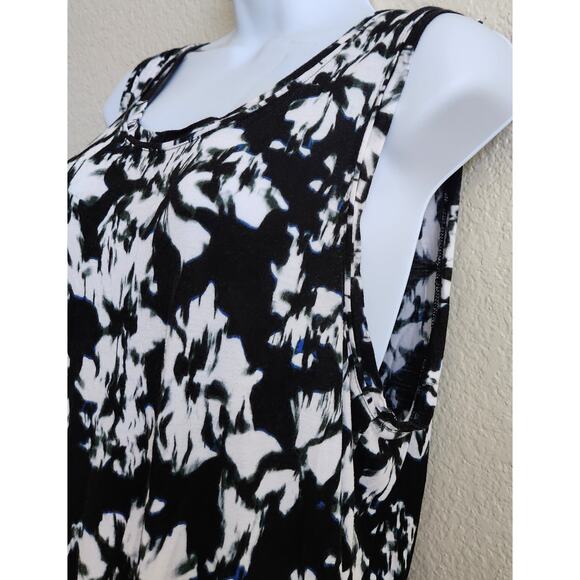 Simply Vera Black White Green Floral Print Top XL Sleeveless Lightweight Soft - Picture 2 of 5